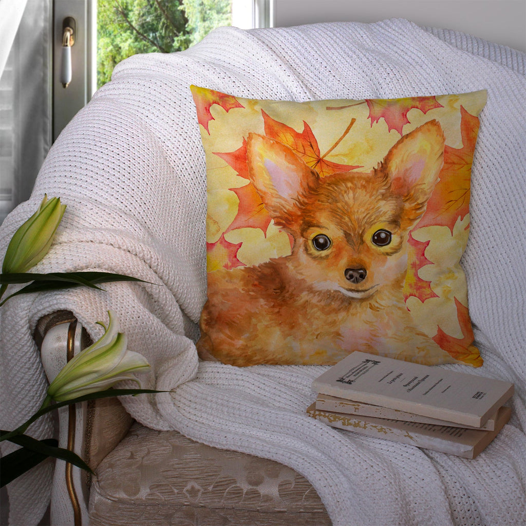 Toy Terrier Fall Decorative Throw Pillow 14x14 Indoor Outdoor Accent Cushion, Fabric Cover with Insert for Sofa, Bed, Porch & Living Room