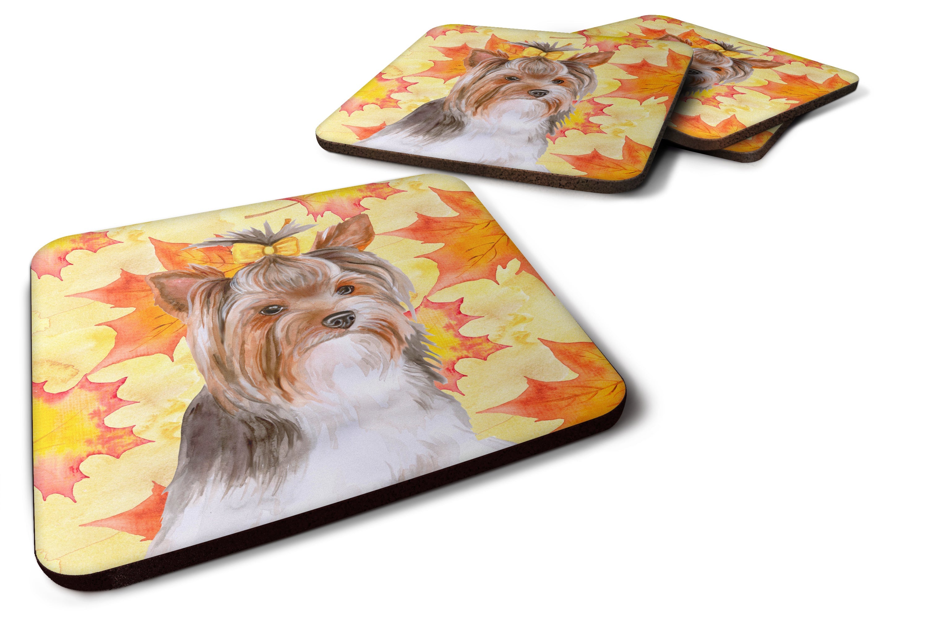 Yorkshire Terrier #2 Fall Foam Coasters Set of 4 Cup Coasters for Indoor Outdoor, Tabletop Protection, Anti Slip, Mouse pad Material