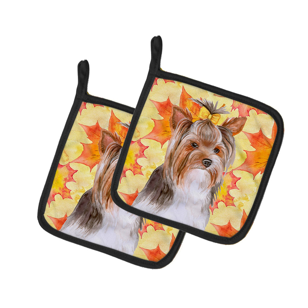 Yorkshire Terrier #2 Fall Pot Holder Set of 2 Heat Resistant Quilted Hot Pads 7.5 x 7.5 Inch, Insulated Kitchen Trivets for Cooking & Baking
