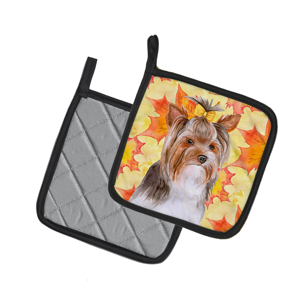 Yorkshire Terrier #2 Fall Pot Holder Set of 2 Heat Resistant Quilted Hot Pads 7.5 x 7.5 Inch, Insulated Kitchen Trivets for Cooking & Baking
