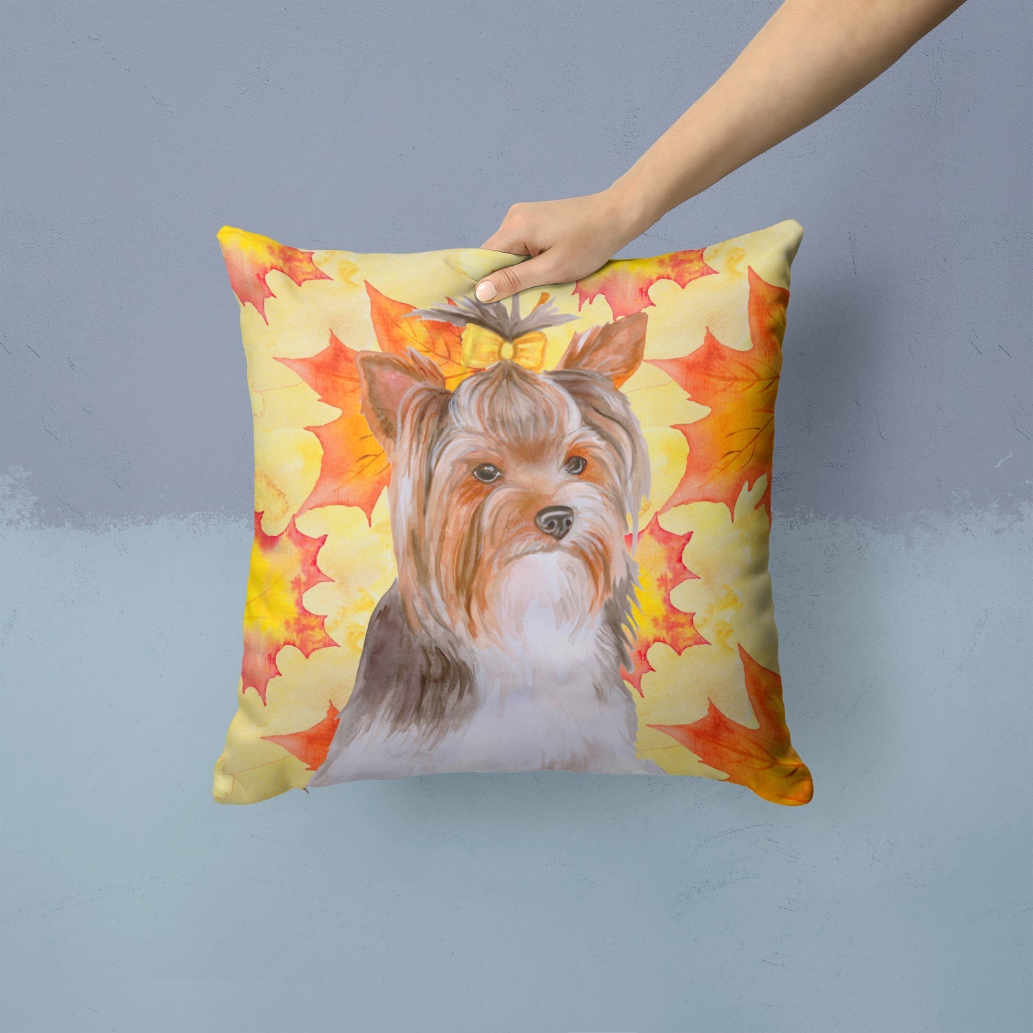Yorkshire Terrier #2 Fall Decorative Throw Pillow 14x14 Indoor Outdoor Accent Cushion, Fabric Cover with Insert for Sofa, Bed, Porch & Living Room