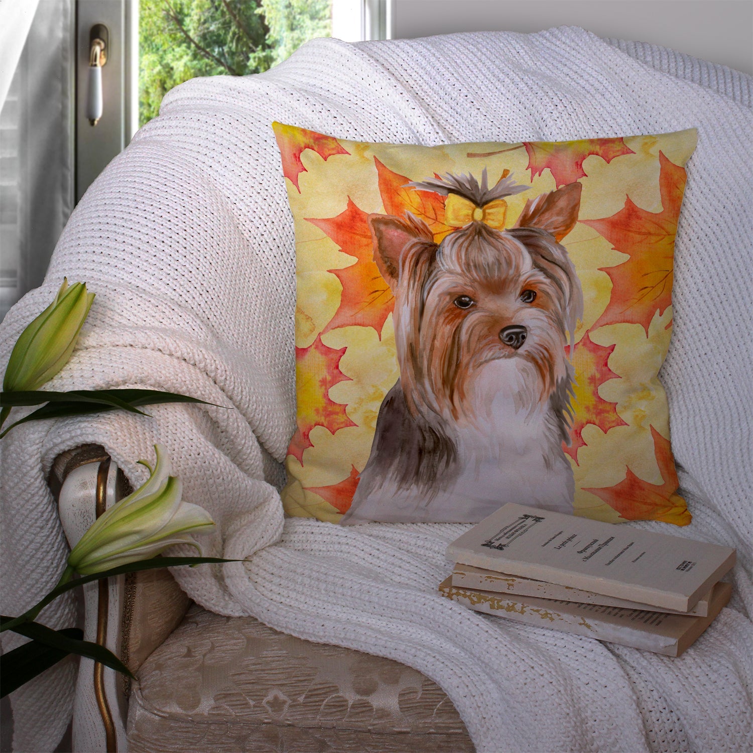 Yorkshire Terrier #2 Fall Decorative Throw Pillow 14x14 Indoor Outdoor Accent Cushion, Fabric Cover with Insert for Sofa, Bed, Porch & Living Room