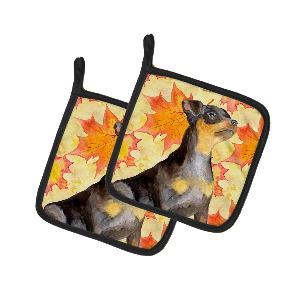 Miniature Pinscher #2 Fall Pot Holder Set of 2 Heat Resistant Quilted Hot Pads 7.5 x 7.5 Inch, Insulated Kitchen Trivets for Cooking & Baking