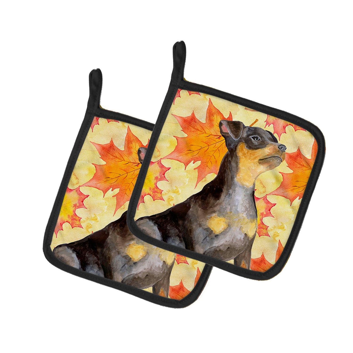 Miniature Pinscher #2 Fall Pot Holder Set of 2 Heat Resistant Quilted Hot Pads 7.5 x 7.5 Inch, Insulated Kitchen Trivets for Cooking & Baking