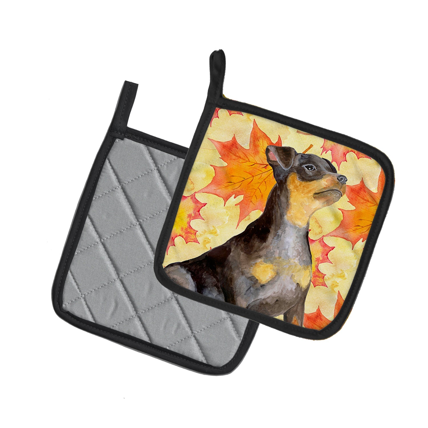 Miniature Pinscher #2 Fall Pot Holder Set of 2 Heat Resistant Quilted Hot Pads 7.5 x 7.5 Inch, Insulated Kitchen Trivets for Cooking & Baking