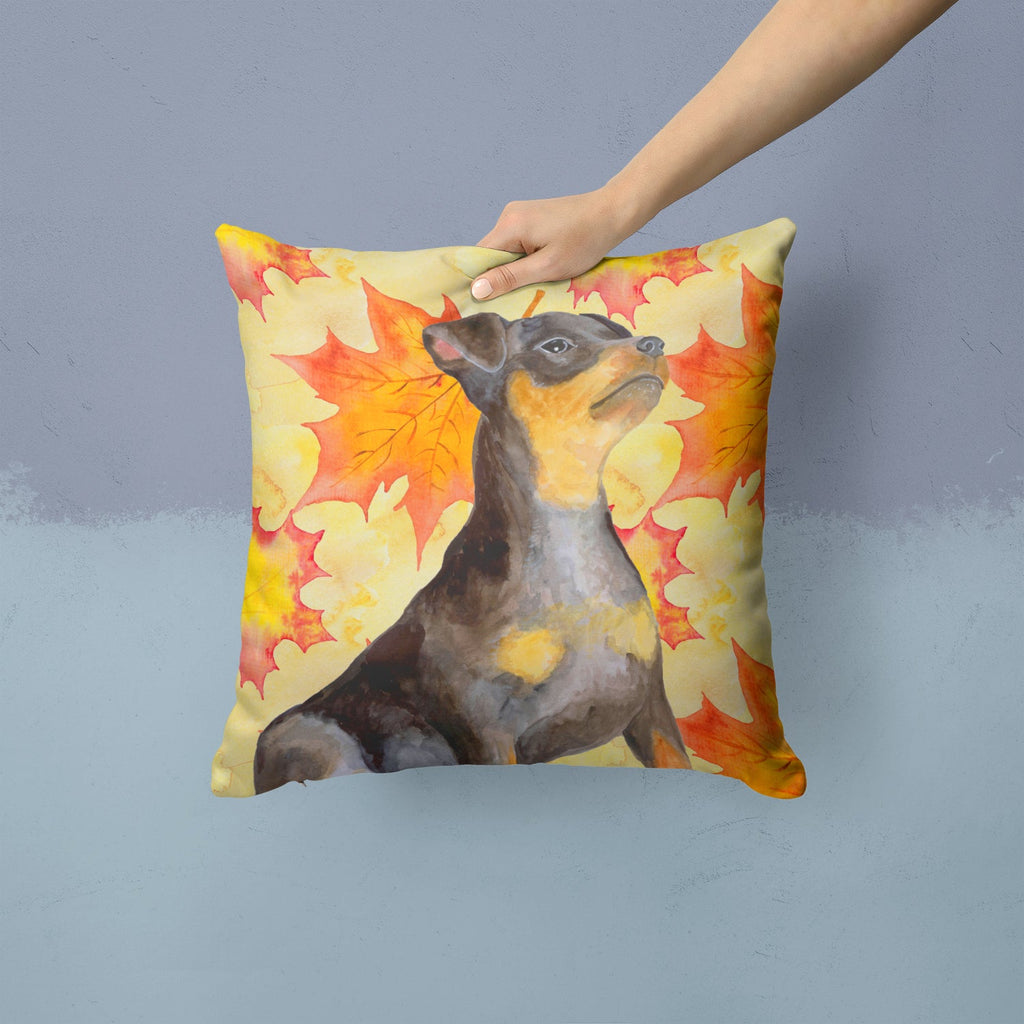 Miniature Pinscher #2 Fall Decorative Throw Pillow 14x14 Indoor Outdoor Accent Cushion, Fabric Cover with Insert for Sofa, Bed, Porch & Living Room