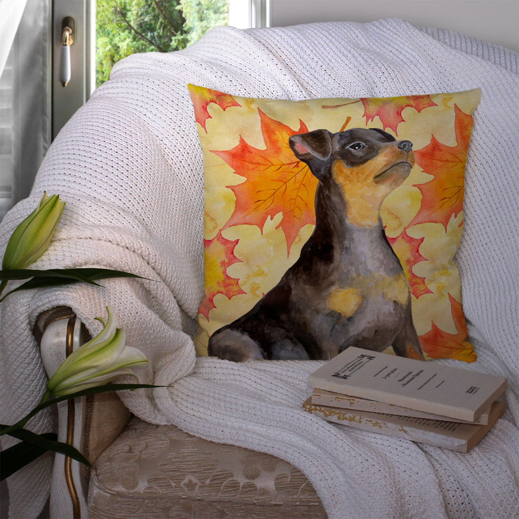 Miniature Pinscher #2 Fall Decorative Throw Pillow 14x14 Indoor Outdoor Accent Cushion, Fabric Cover with Insert for Sofa, Bed, Porch & Living Room