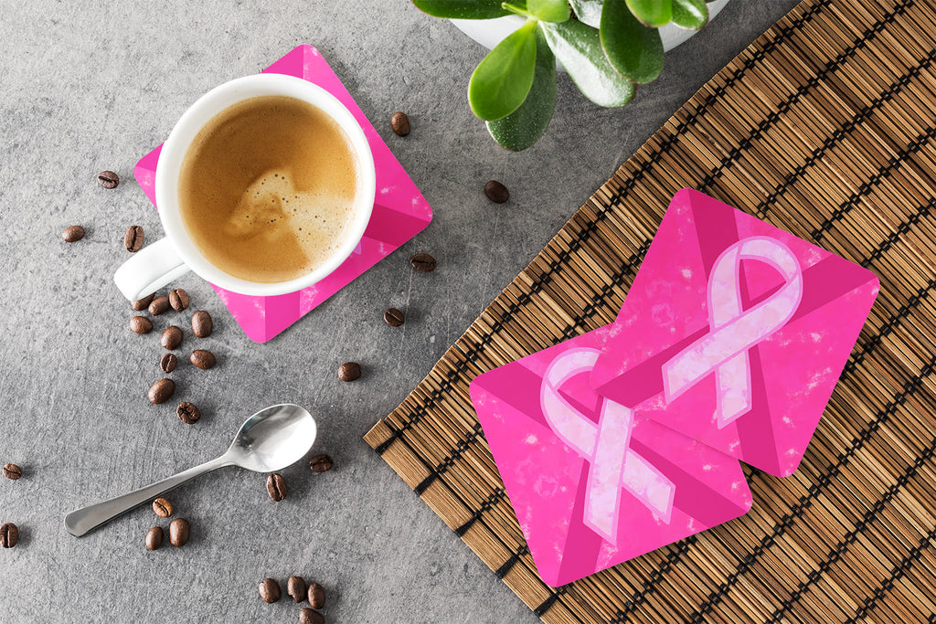 Breast Cancer Battle Flag Foam Coasters Set of 4 Cup Coasters for Indoor Outdoor, Tabletop Protection, Anti Slip, Mouse pad Material