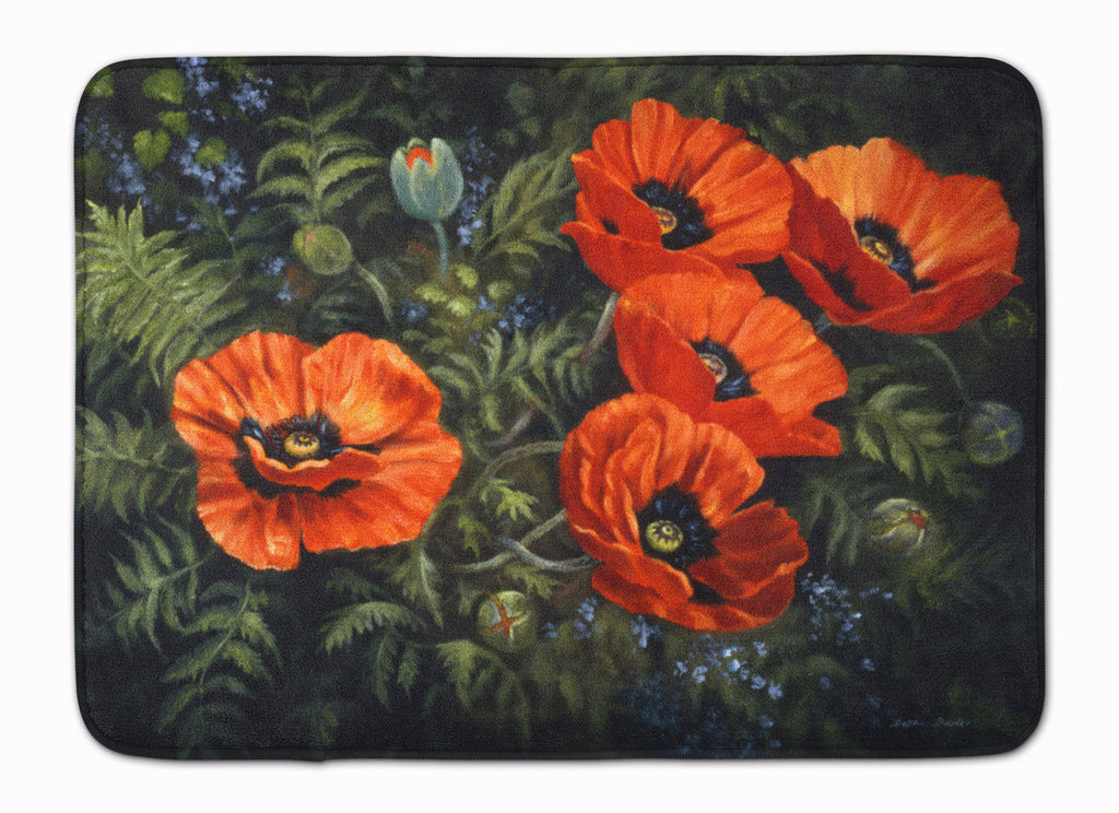Poppies by Daphne Baxter Memory Foam Kitchen Mat Machine Washable Anti-Fatigue Cushion Comfort Bath or Kitchen Rug