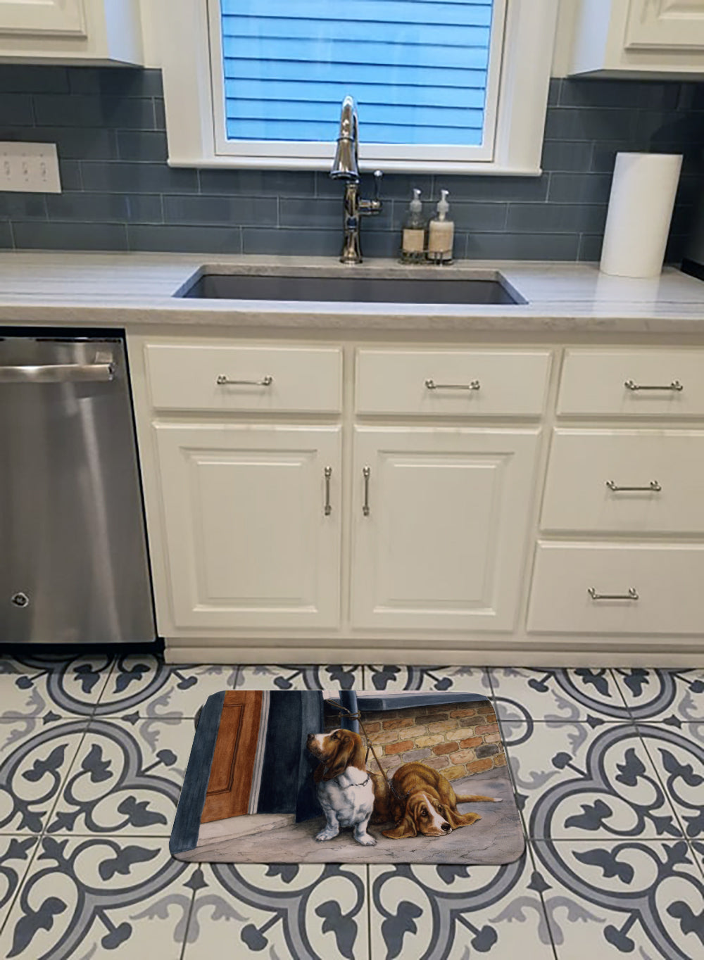 Bassets Basset Hound Memory Foam Kitchen Mat Machine Washable Anti-Fatigue Cushion Comfort Bath or Kitchen Rug