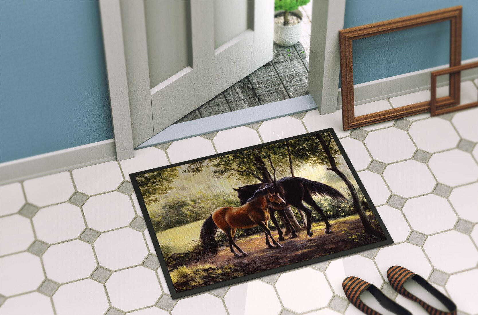 Horses by Daphne Baxter Doormat Indoor Outdoor 24H X 36W Front Door Mat Rugs for Entryway, Non Slip Washable Low Pile,