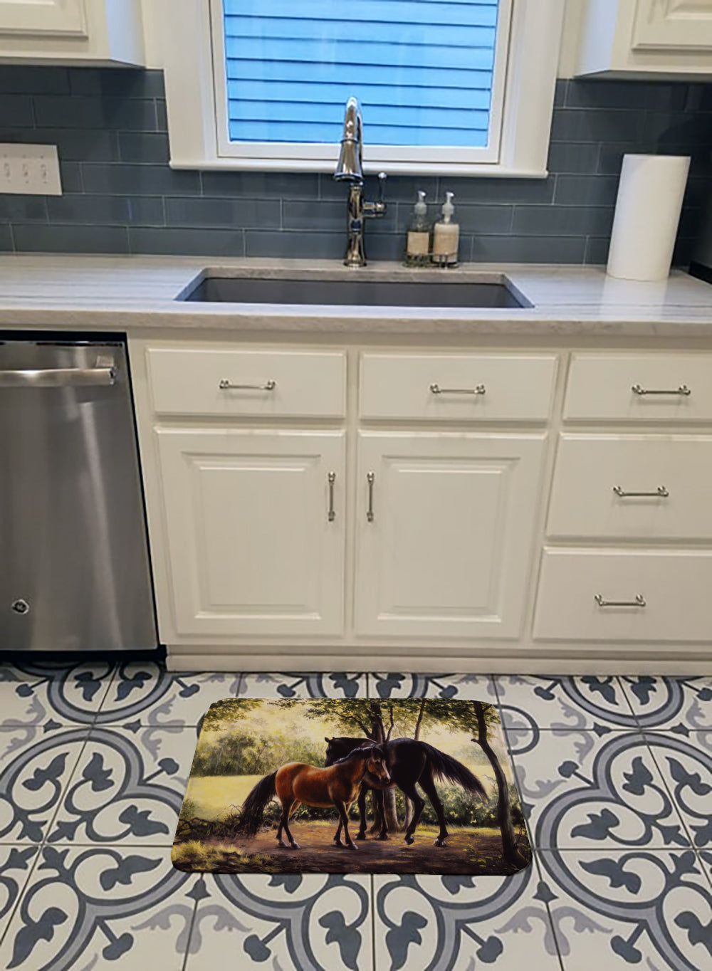 Horses by Daphne Baxter Memory Foam Kitchen Mat Machine Washable Anti-Fatigue Cushion Comfort Bath or Kitchen Rug