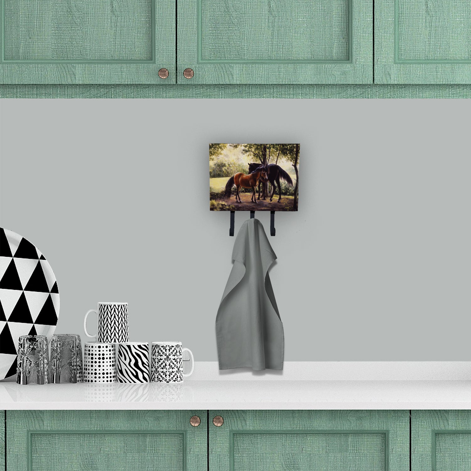 Horses by Daphne Baxter Leash or Key Holder Wall Hooks, Coat Rack Wall Mount, for Hanging Keys, Towels, Aprons, Leashes