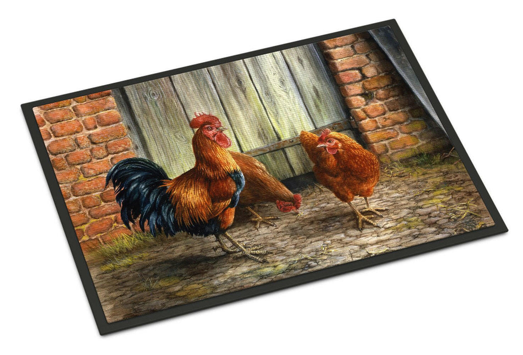 Rooster and Chickens by Daphne Baxter Doormat Indoor Outdoor 24H X 36W Front Door Mat Rugs for Entryway, Non Slip Washable Low Pile,