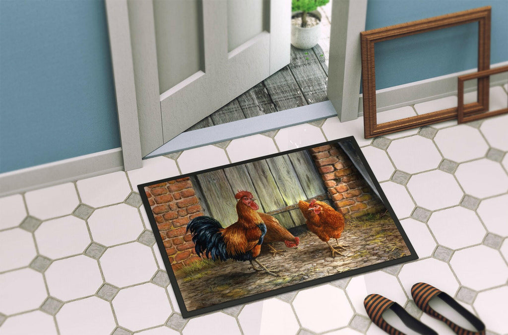 Rooster and Chickens by Daphne Baxter Doormat Indoor Outdoor 24H X 36W Front Door Mat Rugs for Entryway, Non Slip Washable Low Pile,