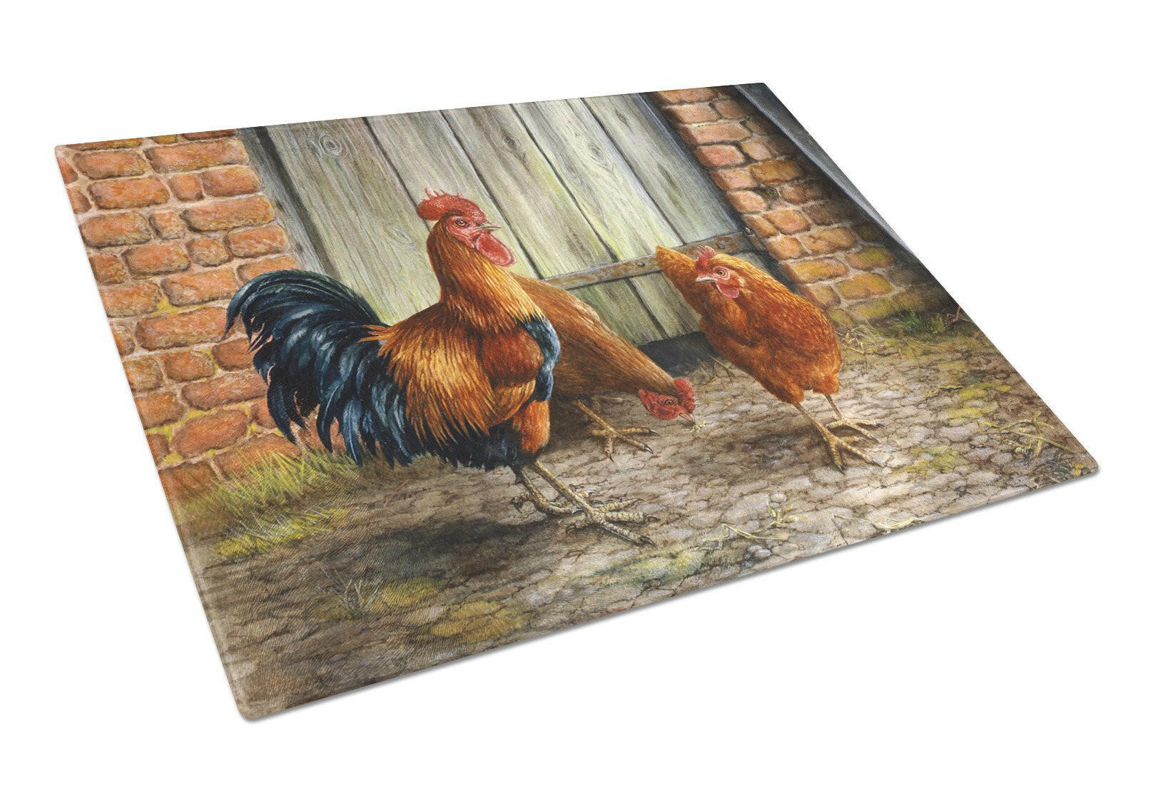 Rooster and Chickens by Daphne Baxter Cutting Board Tempered Glass Kitchen Cutting Surface, Heat Resistant Chopping, Non-Slip Feet, Food Prep & Serving