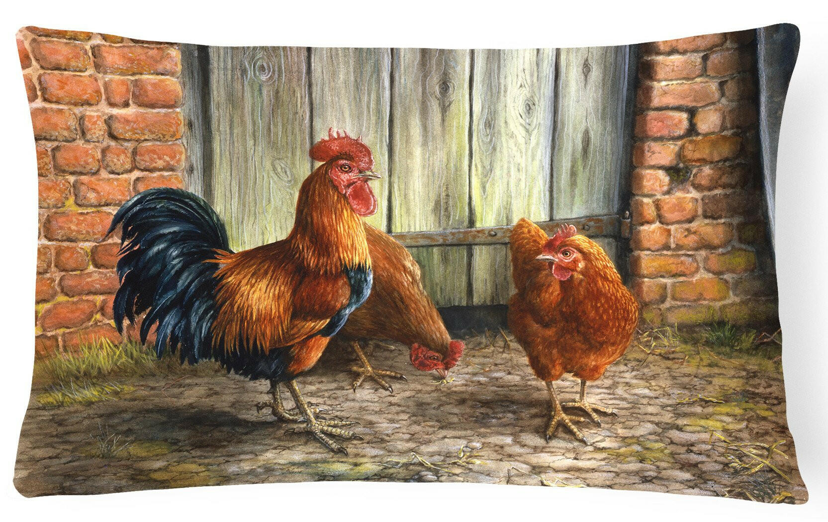 Rooster and Chickens by Daphne Baxter Decorative Throw Pillow 12x16 Indoor Outdoor Accent Cushion, Fabric Cover with Insert for Sofa, Bed, Porch & Living Room