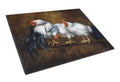 Roosting Rooster and Chickens Cutting Board Tempered Glass Kitchen Cutting Surface, Heat Resistant Chopping, Non-Slip Feet, Food Prep & Serving