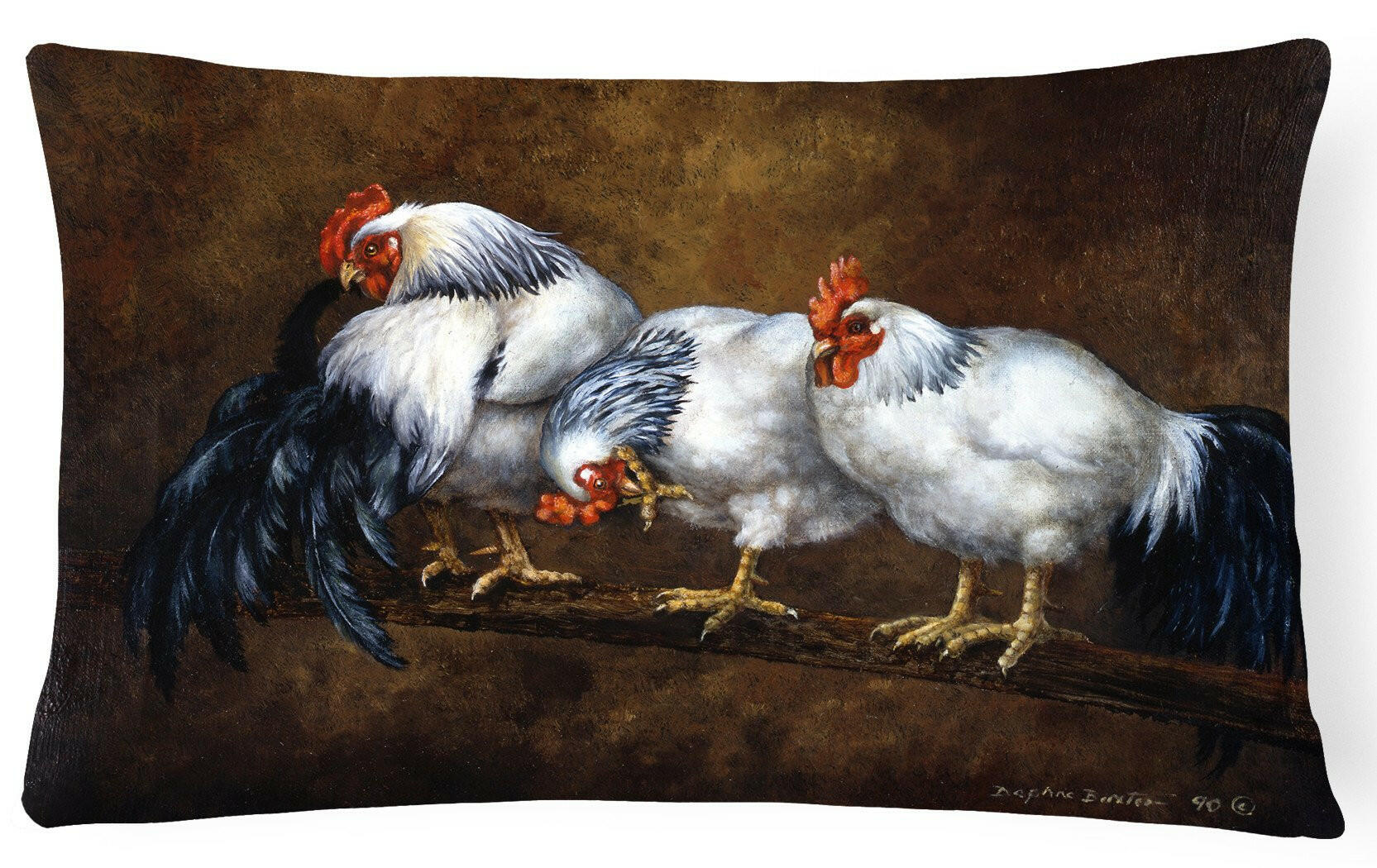 Roosting Rooster and Chickens Decorative Throw Pillow 12x16 Indoor Outdoor Accent Cushion, Fabric Cover with Insert for Sofa, Bed, Porch & Living Room