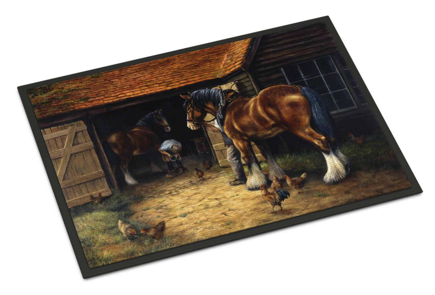 Horse and The Blacksmith by Daphne Baxter Doormat Indoor Outdoor 24H X 36W Front Door Mat Rugs for Entryway, Non Slip Washable Low Pile,