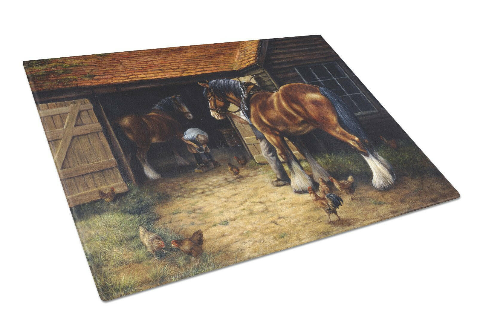 Horse and The Blacksmith by Daphne Baxter Cutting Board Tempered Glass Kitchen Cutting Surface, Heat Resistant Chopping, Non-Slip Feet, Food Prep & Serving