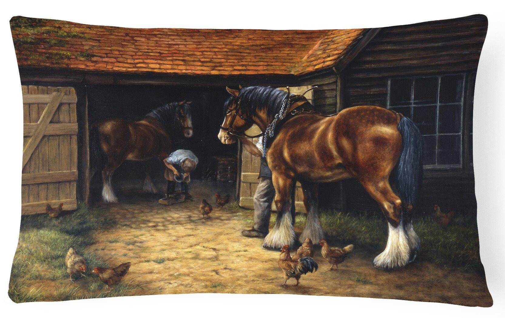 Horse and The Blacksmith by Daphne Baxter Decorative Throw Pillow 12x16 Indoor Outdoor Accent Cushion, Fabric Cover with Insert for Sofa, Bed, Porch & Living Room