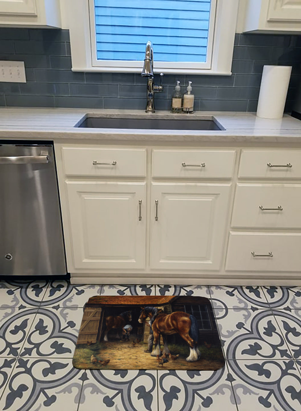 Horse and The Blacksmith by Daphne Baxter Memory Foam Kitchen Mat Machine Washable Anti-Fatigue Cushion Comfort Bath or Kitchen Rug