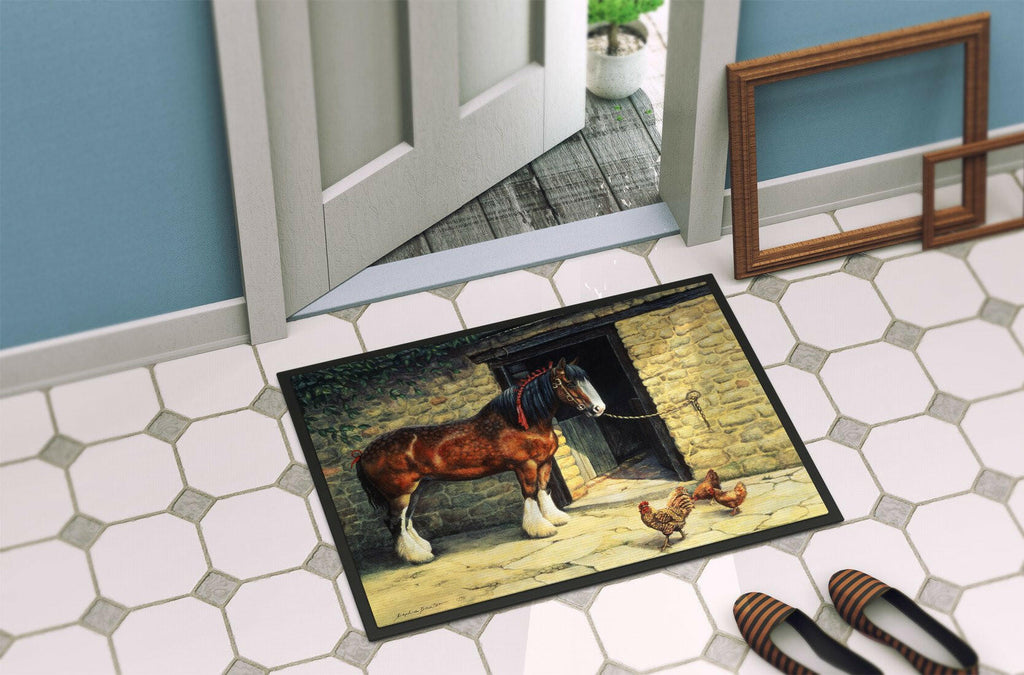 Horse and Chickens by Daphne Baxter Doormat Indoor Outdoor 24H X 36W Front Door Mat Rugs for Entryway, Non Slip Washable Low Pile,