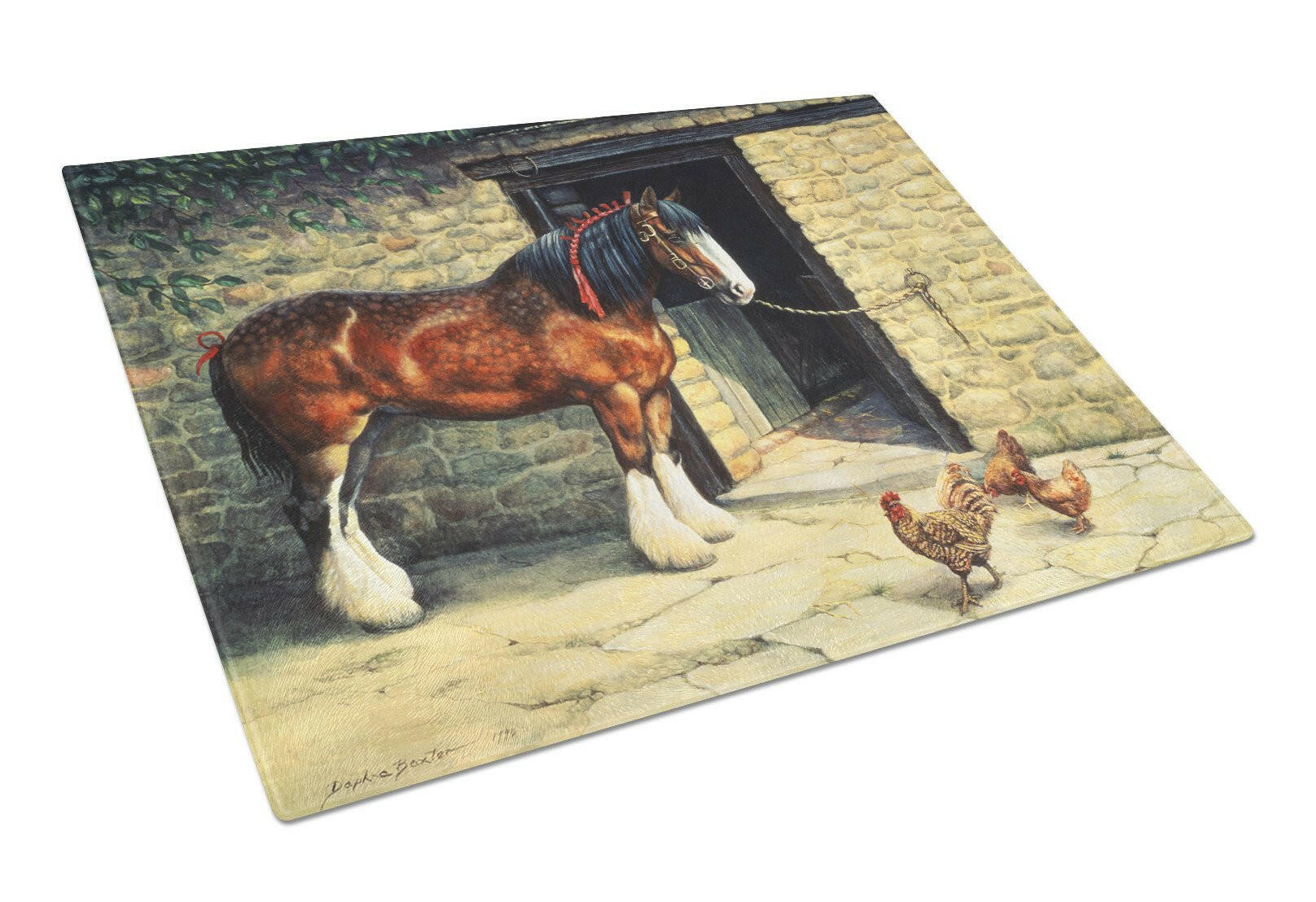 Horse and Chickens by Daphne Baxter Cutting Board Tempered Glass Kitchen Cutting Surface, Heat Resistant Chopping, Non-Slip Feet, Food Prep & Serving