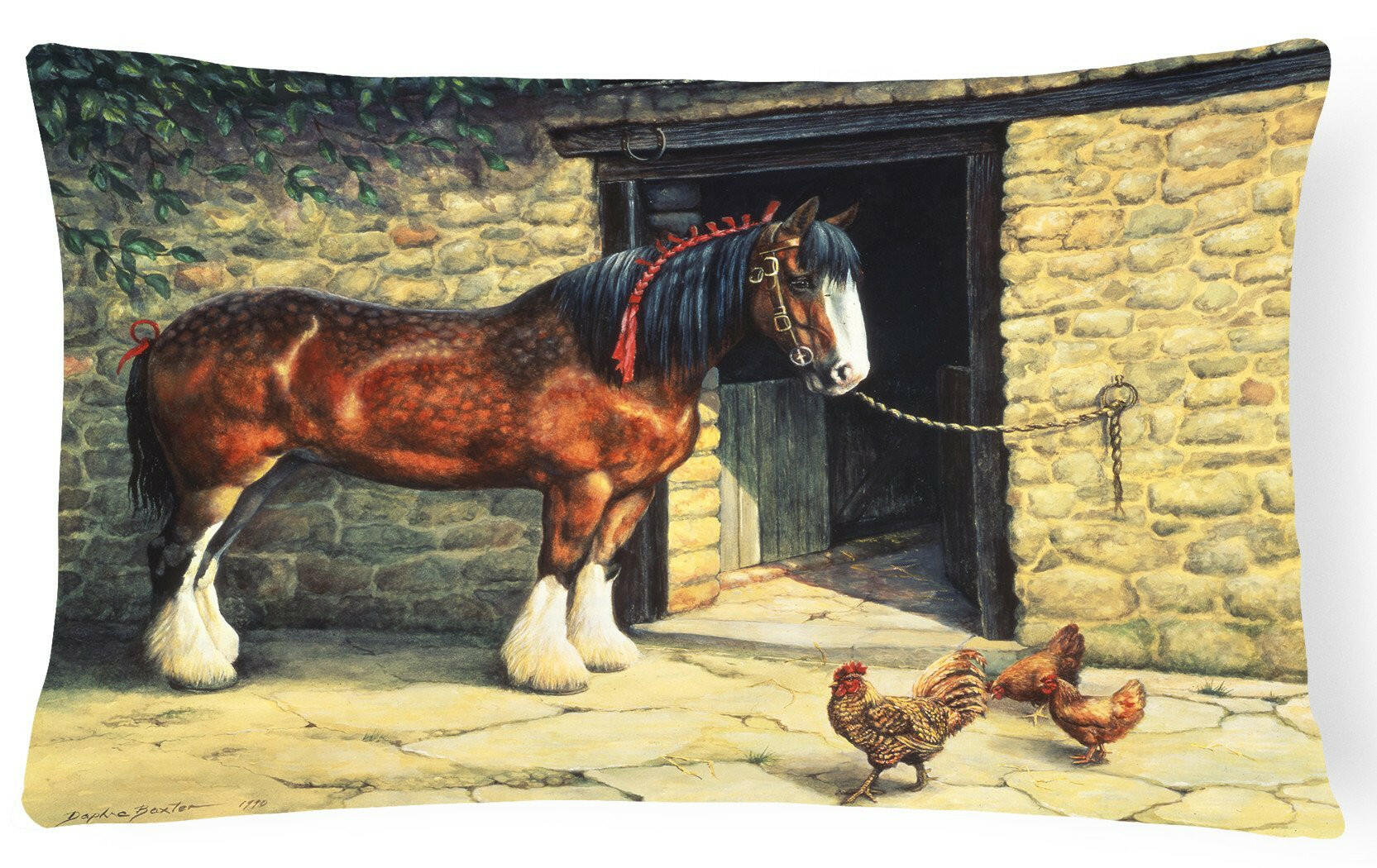 Horse and Chickens by Daphne Baxter Decorative Throw Pillow 12x16 Indoor Outdoor Accent Cushion, Fabric Cover with Insert for Sofa, Bed, Porch & Living Room