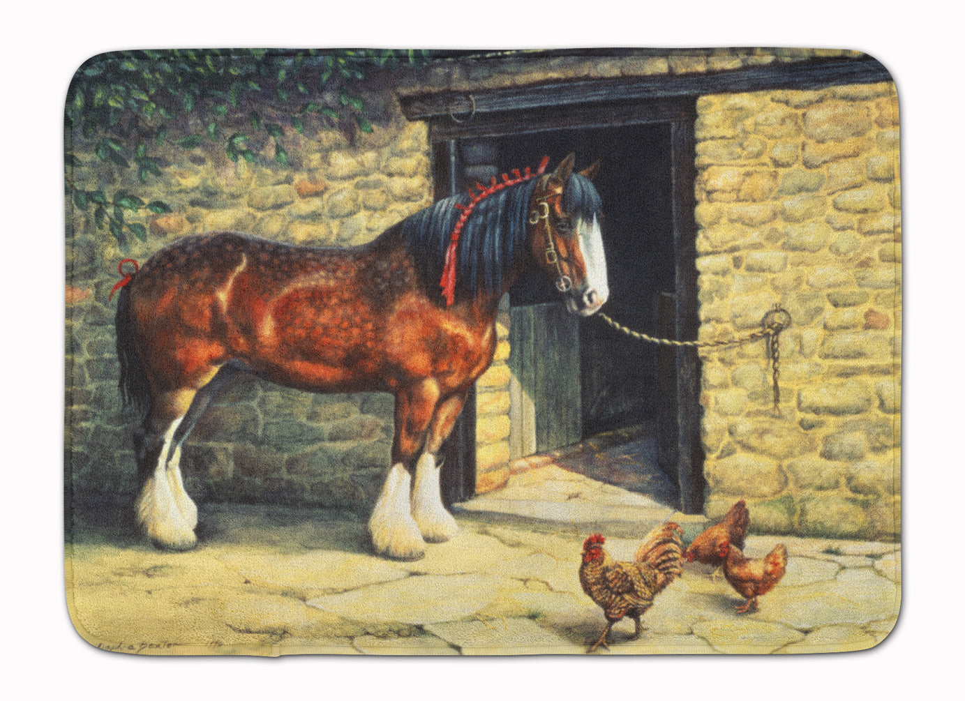 Horse and Chickens by Daphne Baxter Memory Foam Kitchen Mat Machine Washable Anti-Fatigue Cushion Comfort Bath or Kitchen Rug
