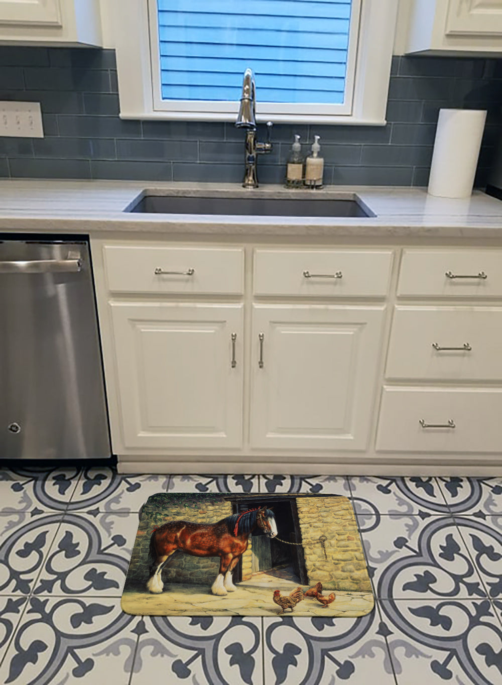 Horse and Chickens by Daphne Baxter Memory Foam Kitchen Mat Machine Washable Anti-Fatigue Cushion Comfort Bath or Kitchen Rug