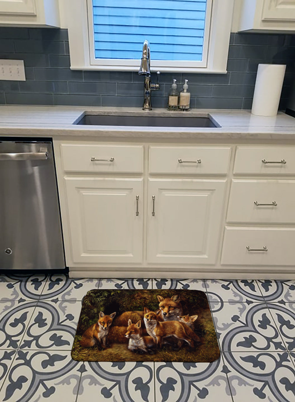 Fox Family Foxes by Daphne Baxter Memory Foam Kitchen Mat Machine Washable Anti-Fatigue Cushion Comfort Bath or Kitchen Rug
