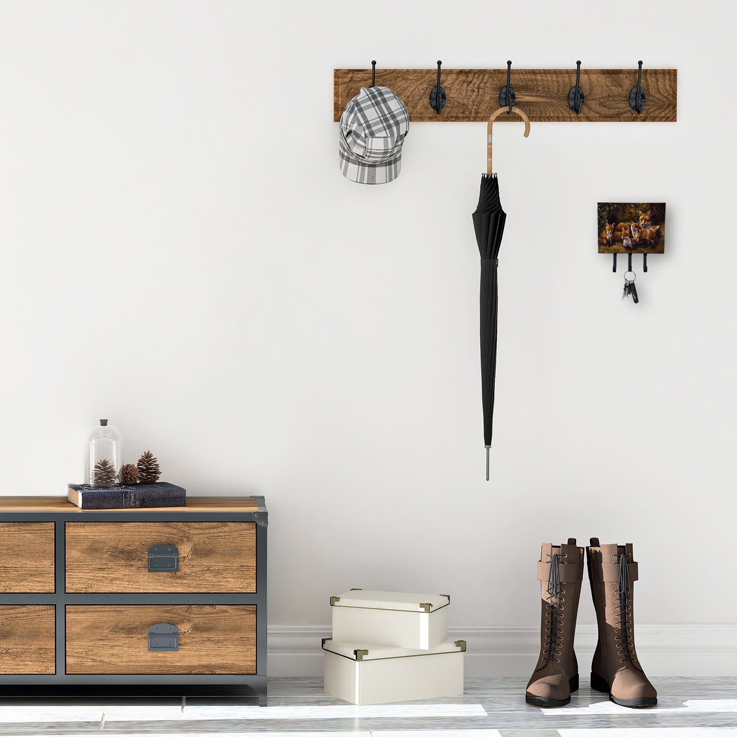 Fox Family Foxes by Daphne Baxter Leash or Key Holder Wall Hooks, Coat Rack Wall Mount, for Hanging Keys, Towels, Aprons, Leashes