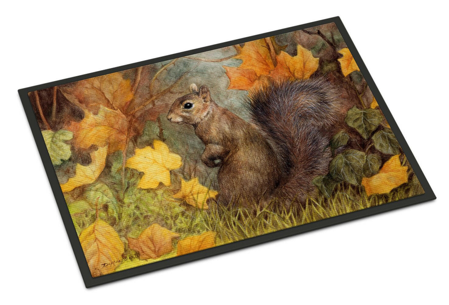 Grey Squirrel in Fall Leaves Doormat Indoor Outdoor 24H X 36W Front Door Mat Rugs for Entryway, Non Slip Washable Low Pile,