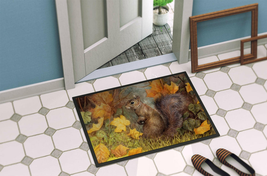 Grey Squirrel in Fall Leaves Doormat Indoor Outdoor 24H X 36W Front Door Mat Rugs for Entryway, Non Slip Washable Low Pile,