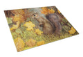 Grey Squirrel in Fall Leaves Cutting Board Tempered Glass Kitchen Cutting Surface, Heat Resistant Chopping, Non-Slip Feet, Food Prep & Serving