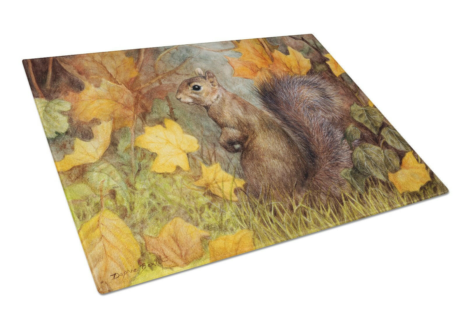Grey Squirrel in Fall Leaves Cutting Board Tempered Glass Kitchen Cutting Surface, Heat Resistant Chopping, Non-Slip Feet, Food Prep & Serving