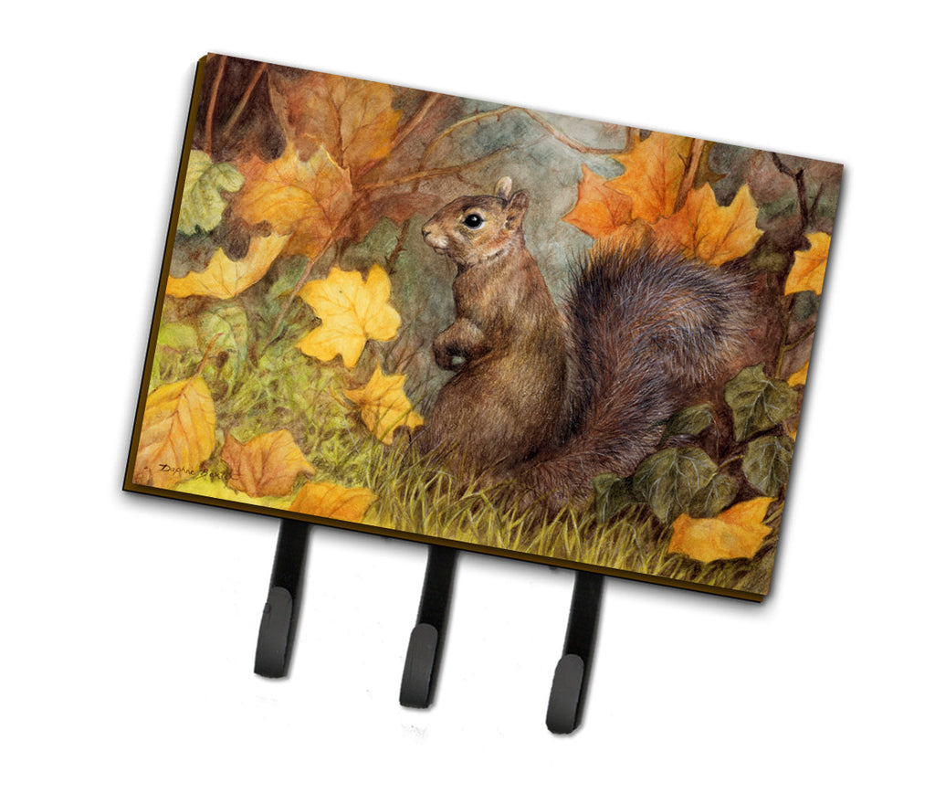 Grey Squirrel in Fall Leaves Leash or Key Holder Wall Hooks, Coat Rack Wall Mount, for Hanging Keys, Towels, Aprons, Leashes