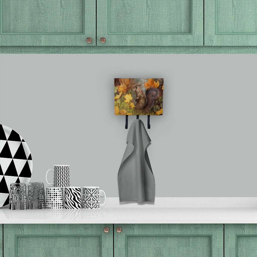 Grey Squirrel in Fall Leaves Leash or Key Holder Wall Hooks, Coat Rack Wall Mount, for Hanging Keys, Towels, Aprons, Leashes