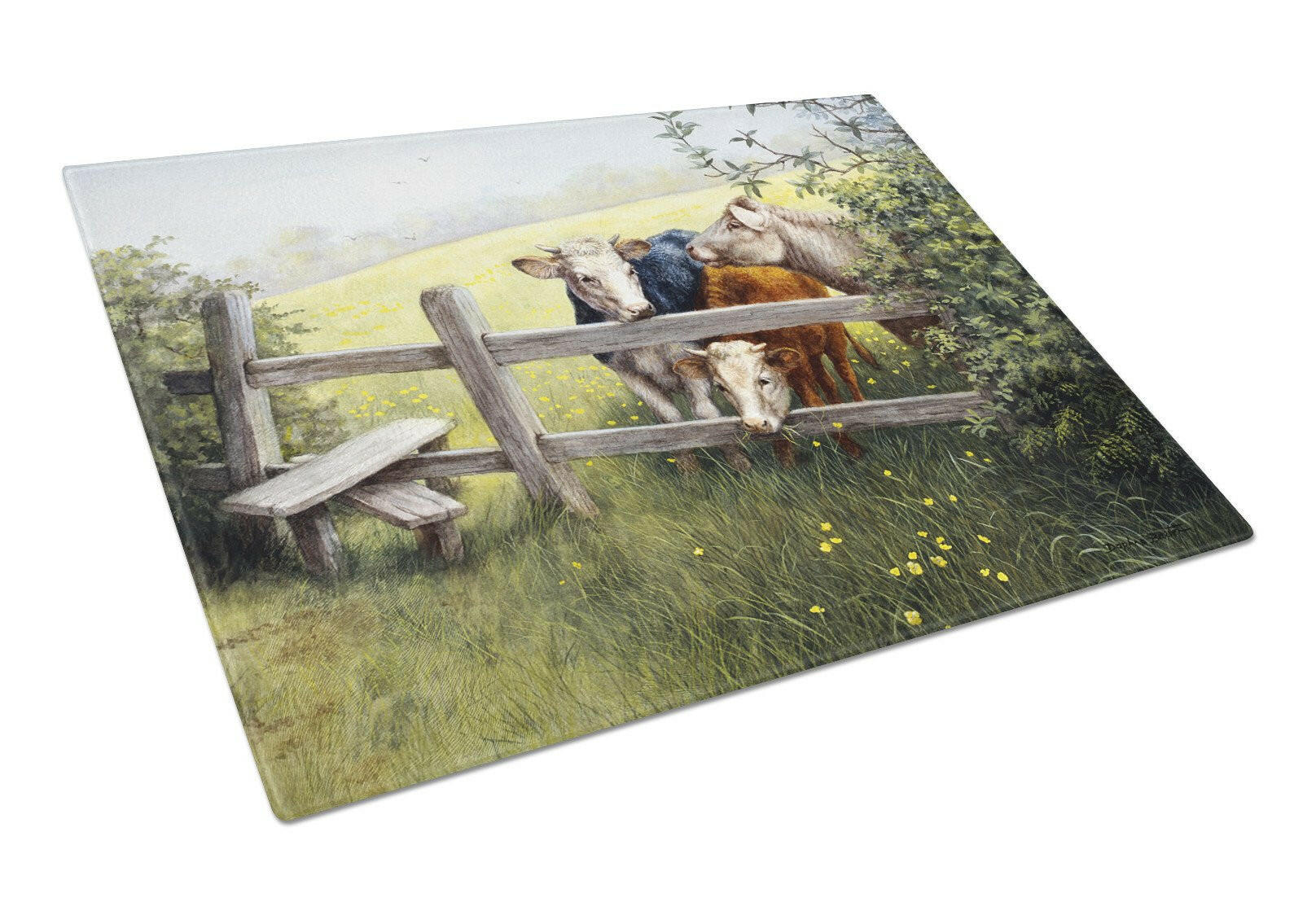 Cows in a Buttercup Meadow Cutting Board Tempered Glass Kitchen Cutting Surface, Heat Resistant Chopping, Non-Slip Feet, Food Prep & Serving