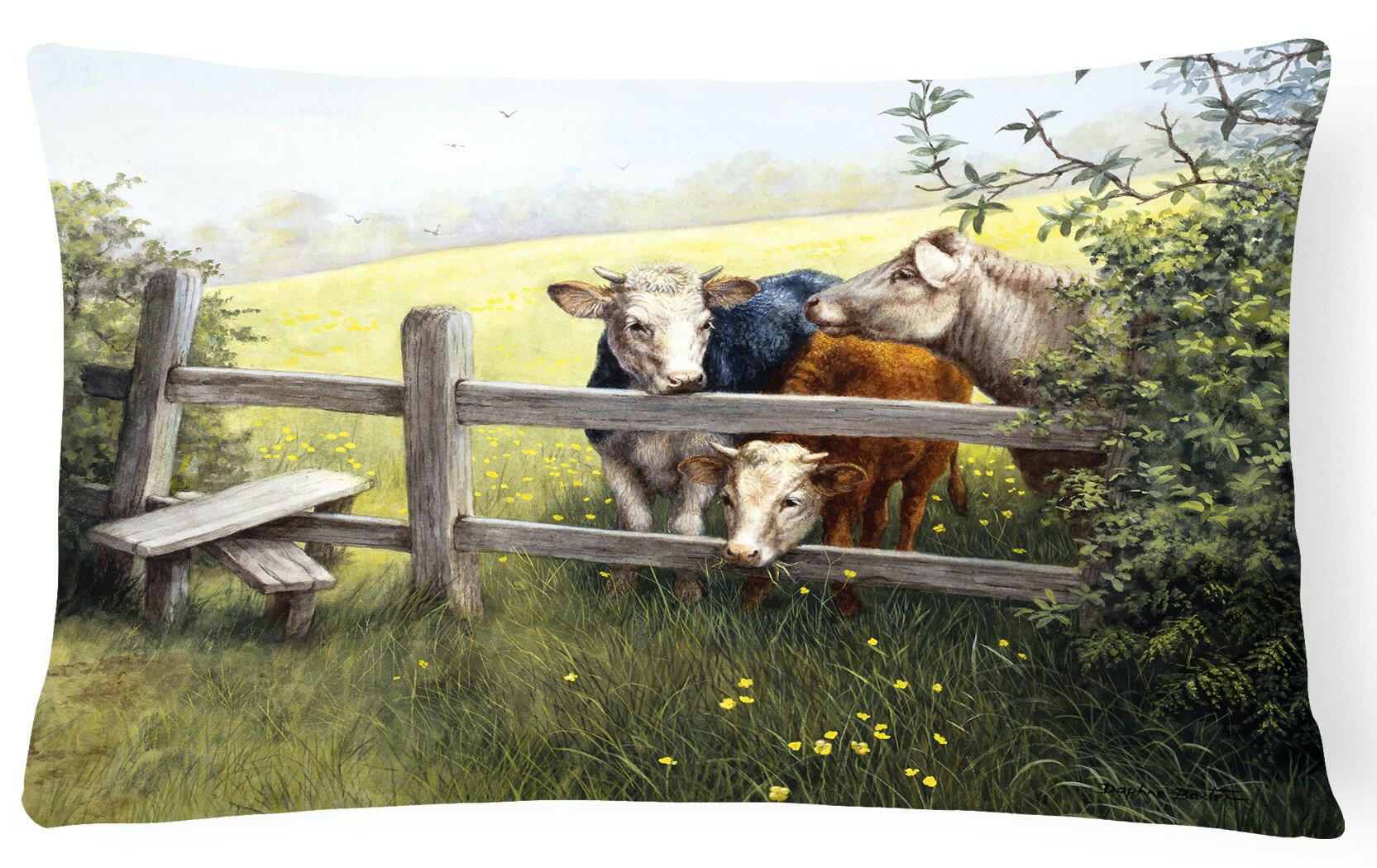 Cows in a Buttercup Meadow Decorative Throw Pillow 12x16 Indoor Outdoor Accent Cushion, Fabric Cover with Insert for Sofa, Bed, Porch & Living Room