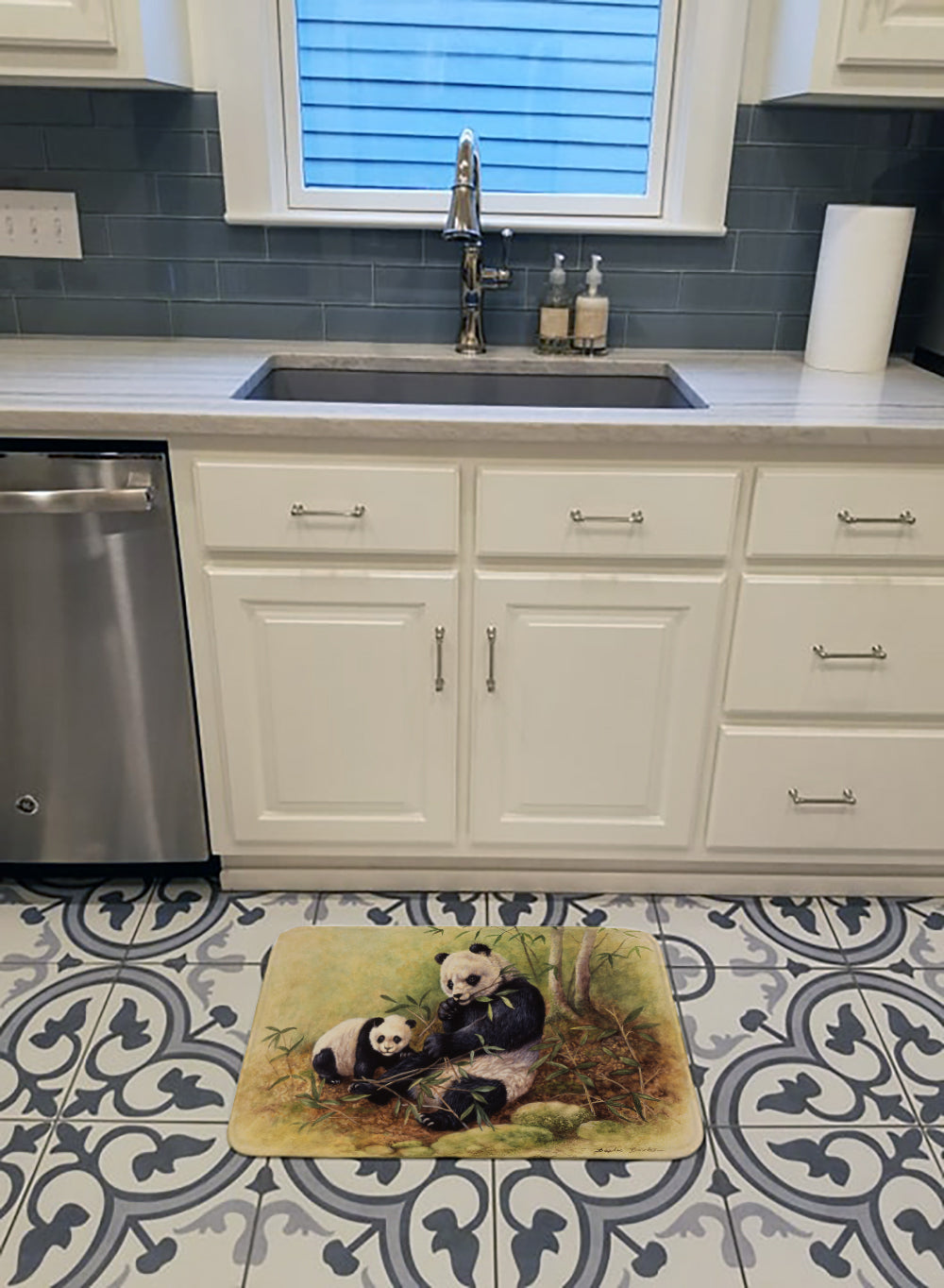 Panda Bears by Daphne Baxter Memory Foam Kitchen Mat Machine Washable Anti-Fatigue Cushion Comfort Bath or Kitchen Rug