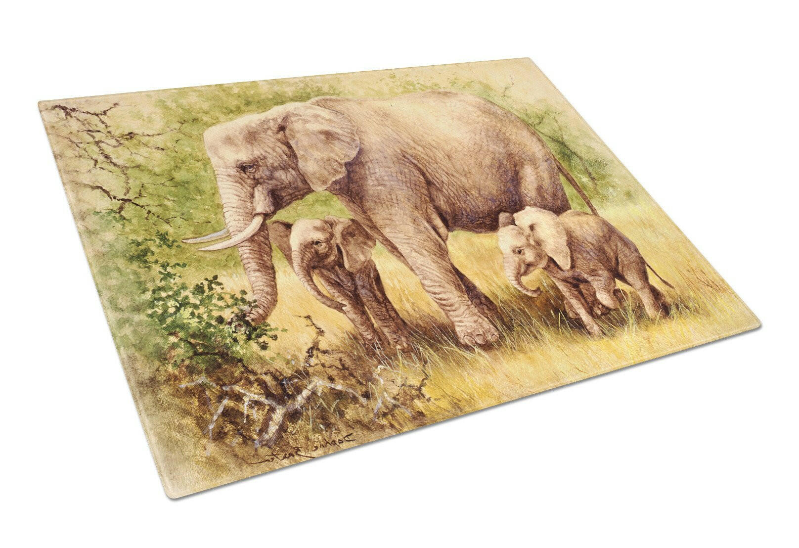 Elephants by Daphne Baxter Cutting Board Tempered Glass Kitchen Cutting Surface, Heat Resistant Chopping, Non-Slip Feet, Food Prep & Serving