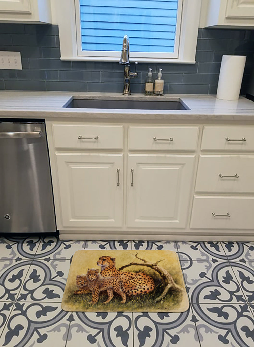 Cheetahs by Daphne Baxter Memory Foam Kitchen Mat Machine Washable Anti-Fatigue Cushion Comfort Bath or Kitchen Rug