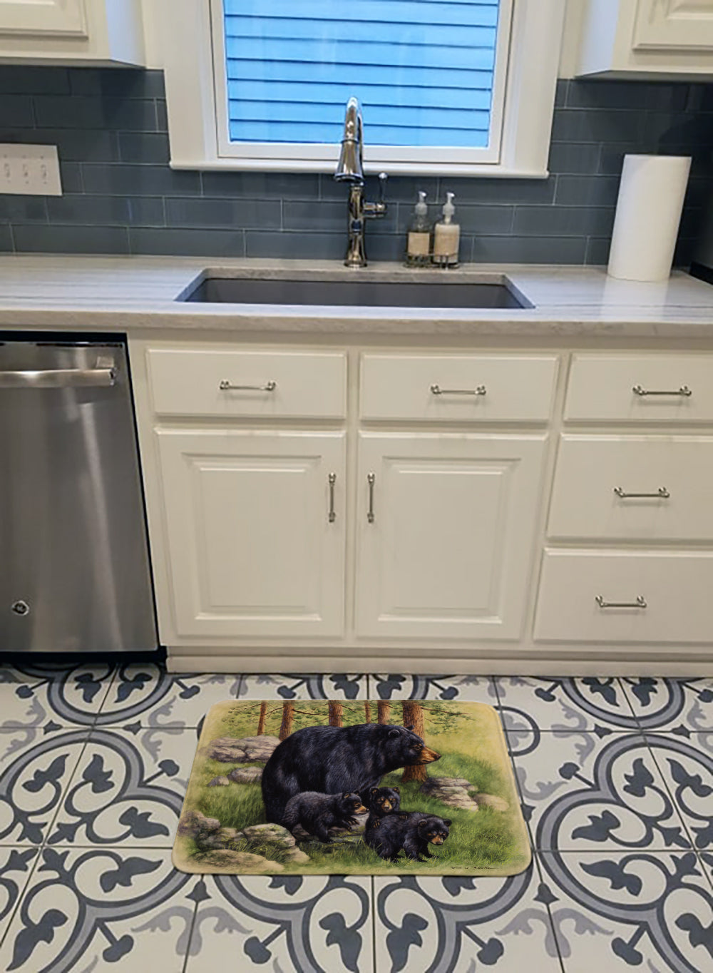 Black Bears by Daphne Baxter Memory Foam Kitchen Mat Machine Washable Anti-Fatigue Cushion Comfort Bath or Kitchen Rug