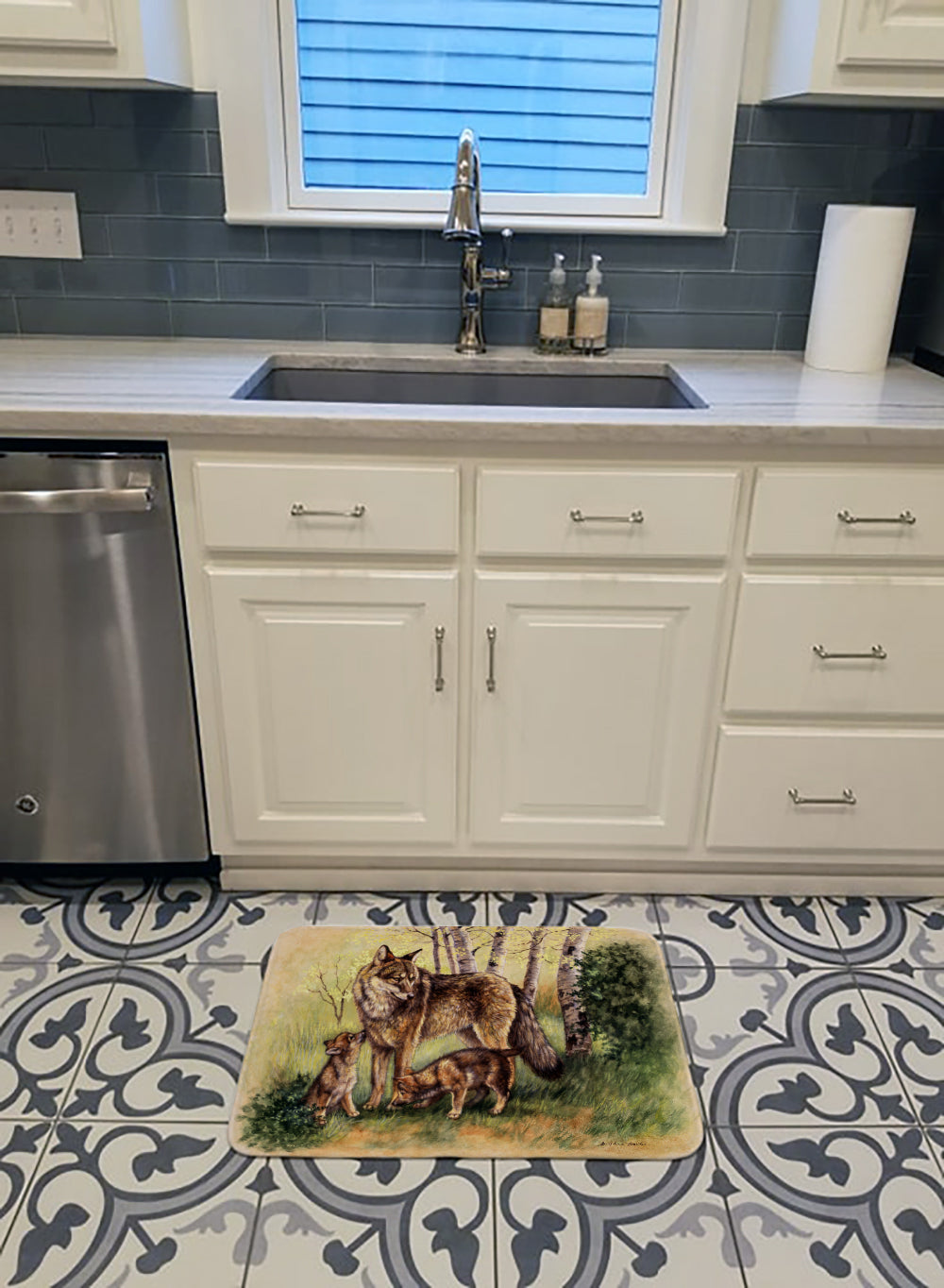 Wolf Wolves by Daphne Baxter Memory Foam Kitchen Mat Machine Washable Anti-Fatigue Cushion Comfort Bath or Kitchen Rug