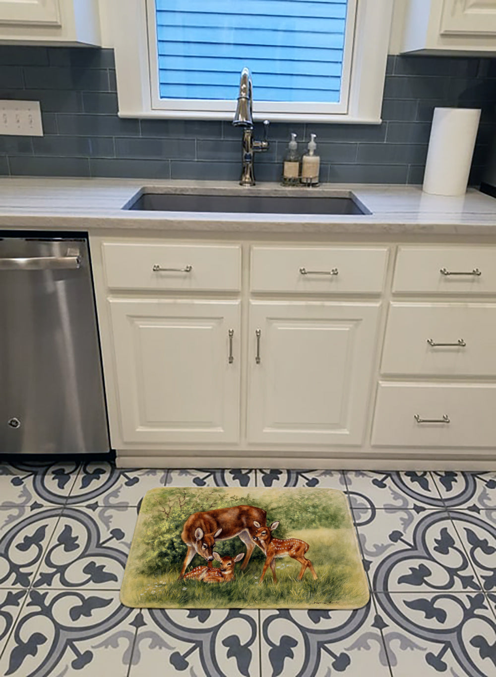 Deer by Daphne Baxter Memory Foam Kitchen Mat Machine Washable Anti-Fatigue Cushion Comfort Bath or Kitchen Rug