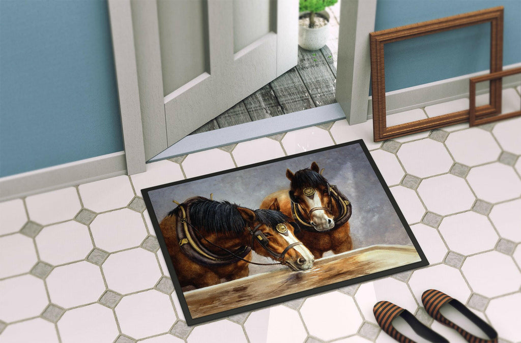 Horses Taking a Drink of Water Doormat Indoor Outdoor 24H X 36W Front Door Mat Rugs for Entryway, Non Slip Washable Low Pile,