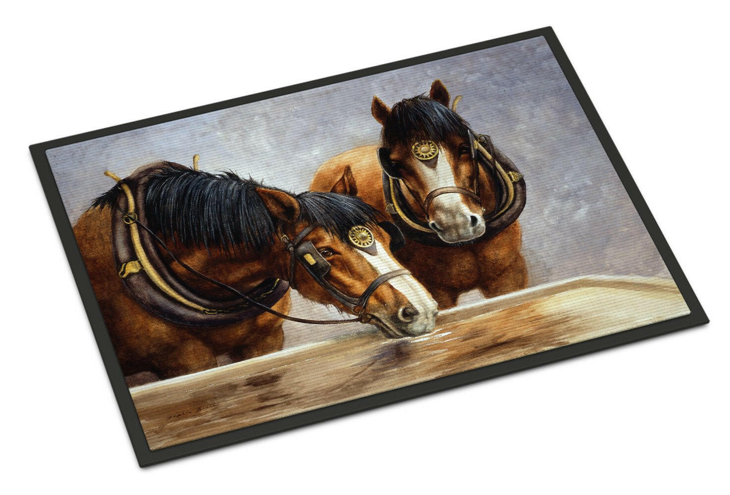 Horses Taking a Drink of Water Doormat Indoor Outdoor 18H X 27W Front Door Mat Rugs for Entryway, Non Slip Washable